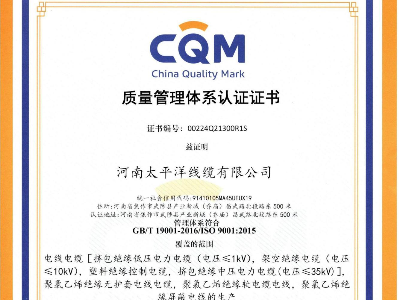 質量管理體系認證證書-中文版